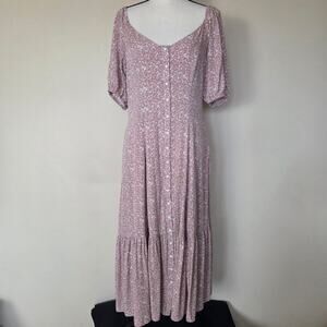 Baltic Born L Mathilda Button Down Maxi Dress Ditsy Beige Floral Puff Sleeve